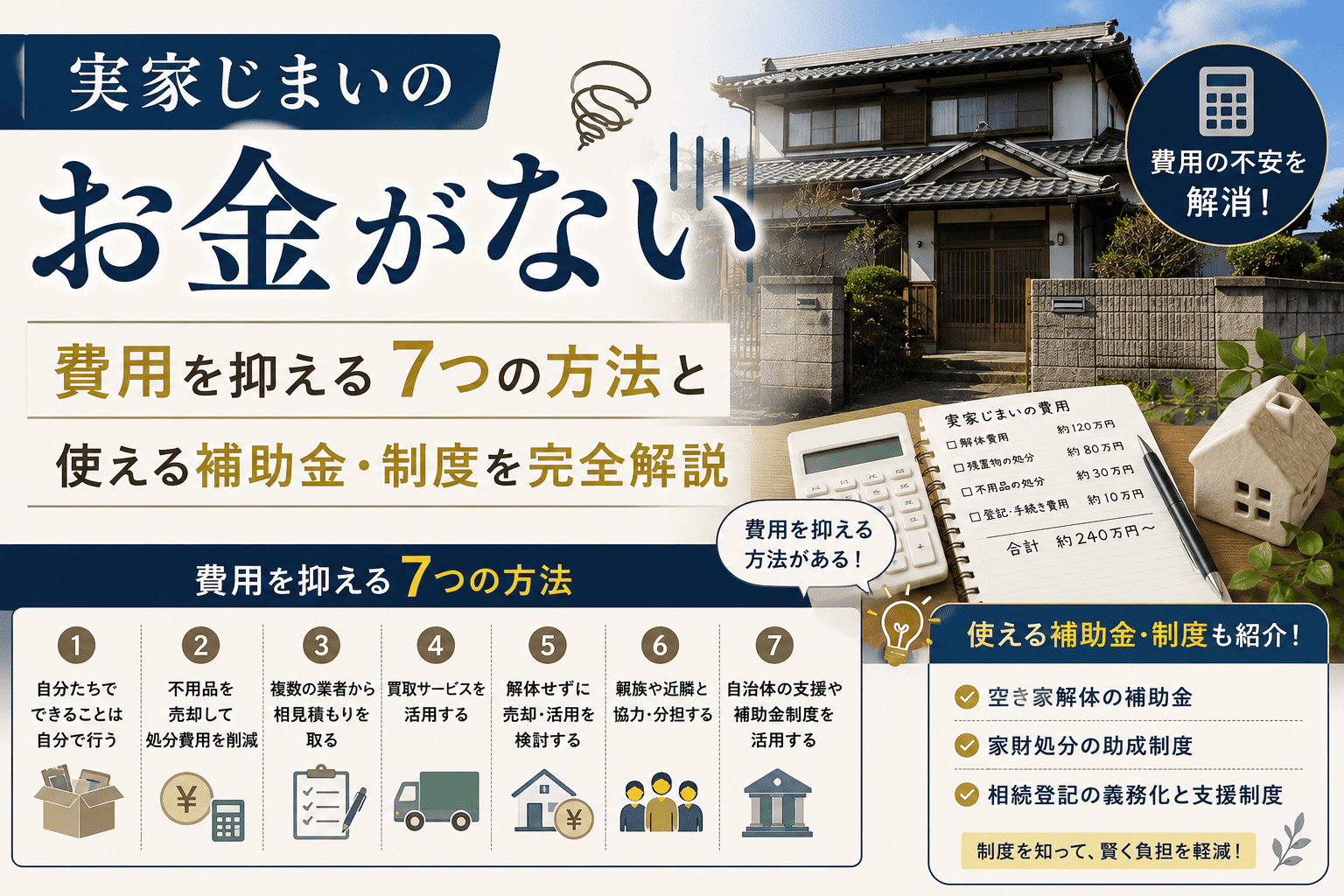 実家じまいのお金がない｜費用を抑える7つの方法と使える補助金・制度を完全解説